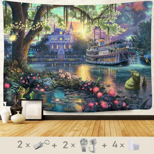Vista 9 de F-FUN SOUL Tapiz del Palacio del Príncipe, franela suave de 40 x 30 pulgadas, tapiz para colgar en la pared de la isla psicodélica, para sala