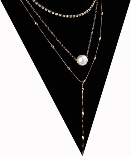 Vista 4 de Collares en capas en forma de Y para mujer, collar de cadena delicada de perlas de moda, collar de capas de moda