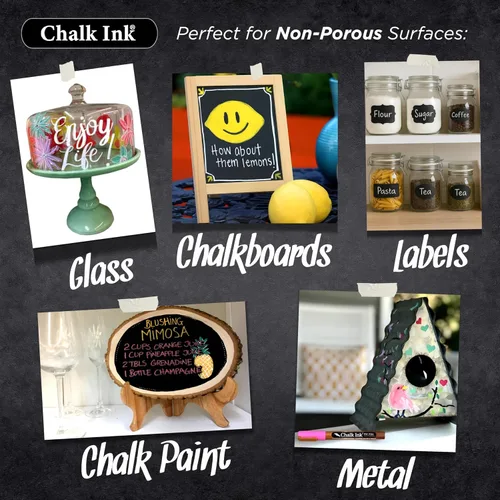 Vista 6 de Chalk Ink Marcadores de tiza metálica - Marcadores de pizarra con punta de Oro y blanco