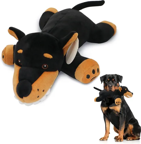 Vista 7 de Dogdog - Juguete de peluche negro y marrón para perro Doberman con orejas puntiagudas