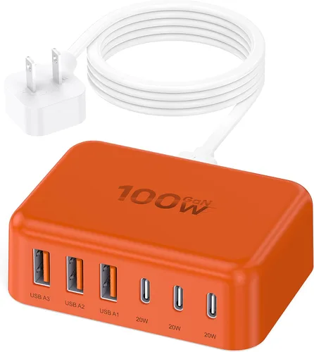 Vista 11 de Cargador USB 6 en 1 de 100 W, estación de carga 50% más pequeña para A-blanco