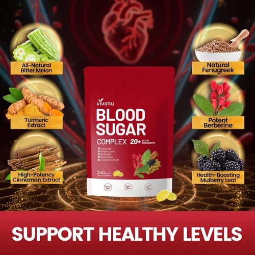 Vista 3 de VivoNu Complejo de azúcar en sangre 20+ ingredientes activos (480 cápsulas blandas/2 bolsas)