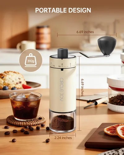Vista 4 de CIRCLE JOY Mini molinillo de café manual con 40 ajustes externos ajustables y rebabas cónicas de cerámica, molinillo de café portátil de acero