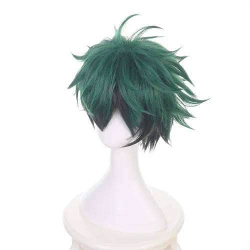 Vista 3 de Peluca de cosplay de anime para My Hero Academia, pelucas sintéticas con gorra gratis (Midoriya Izuku)