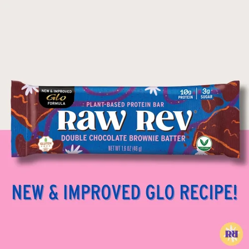 Vista 6 de Raw Rev Glo Vegan - barras de proteínas sin gluten Vegan & Dairy-Free Protein Bar Gluten-Free Plant-Based No Sugar Alcohols Kosher