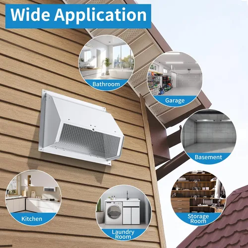 Vista 4 de Cubierta de ventilación de pared de 4 pulgadas con pantalla y amortiguador, cubierta de ventilación de escape de acero inoxidable resistente, tubo