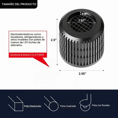 Vista 2 de Elevadores de cama redondos para muebles, resistentes, antideslizantes, ajustables (1.3 a 3.7 pulgadas de alto), elevadores de cama para escritorio