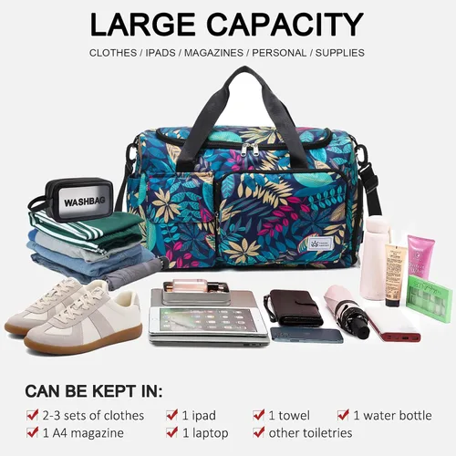 Vista 393 de Pequeña bolsa de gimnasio para mujer, bolsa de viaje con compartimento para zapatos