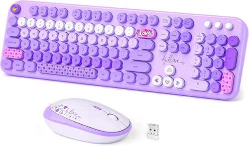 Vista 25 de Dilter Combo de teclado y mouse inalámbricos, teclado retro con teclas redondas, ergonómico de tamaño completo, ideal para PC con Windows, hogar