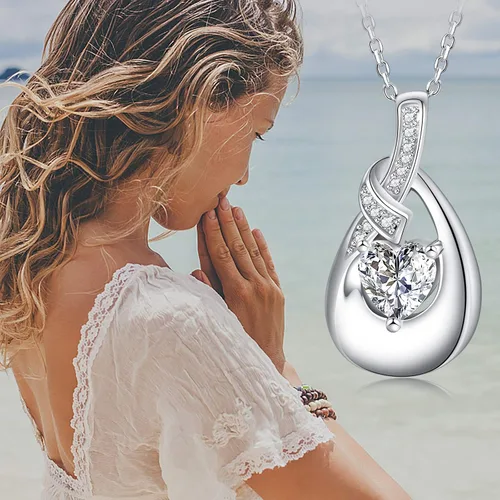 Vista 5 de BEILIN Collares con colgante de urna de plata de ley 925 para cenizas, circonita cúbica, lágrima, recuerdo, cremación, joyería para mujeres, regalos