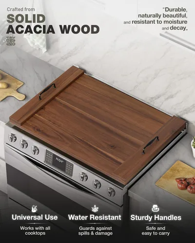Vista 2 de BLUEWEST Tabla para Estufa, Cubierta Superior de Estufa de Madera de Acacia para Quemadores de Gas y Estufa Eléctrica, Cubierta Extra Gruesa de Nuez