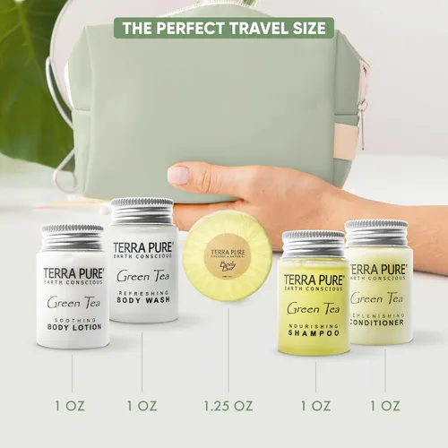 Vista 6 de Terra Pure Juego de jabones y artículos de tocador para hotel a granel Kit de amenidades 1-Shoppe Champú y acondicionador de 1 oz, gel de baño