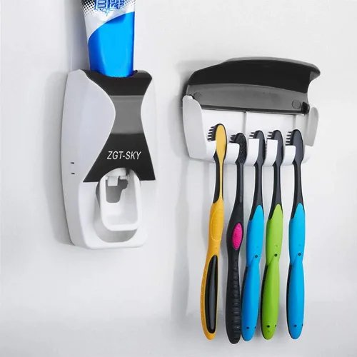 Vista 5 de Dispensador de pasta de dientes, exprimidor de pastas de dientes, prevención de polvo para el hogar (negro)