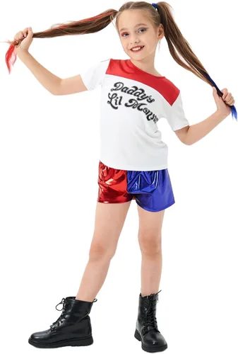 Vista 5 de Itopfox Halloween Costumes for Girls -Joker Costumes with Jacket Shorts Tshirt -Easy to Wear for Cool Kids Cosplay Costumes