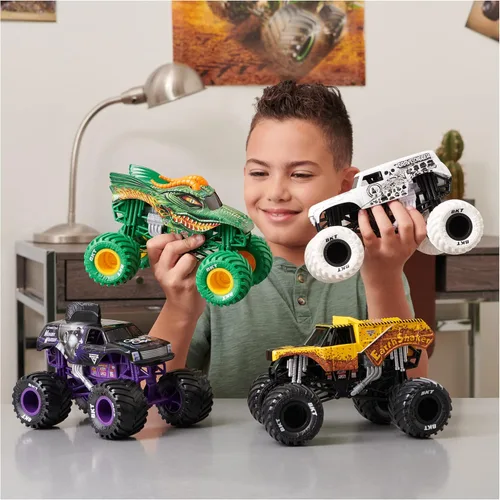 Vista 7 de Monster Jam, Camión monstruo oficial de Megalodon - Edición original retro de 2017, escala 1:24, vehículo fundido a presión y neumáticos BKT