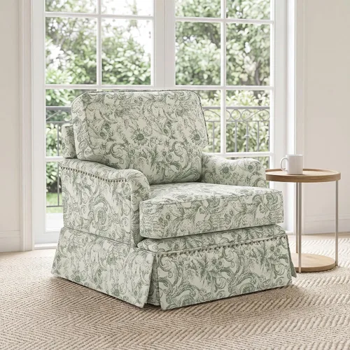 Vista 18 de Silla decorativa giratoria con otomana de almacenamiento, gris a rayas
