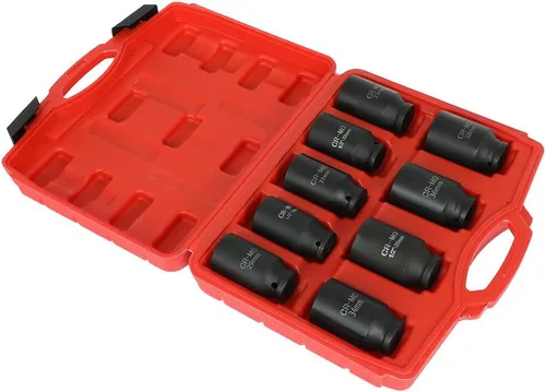 Vista 7 de Juego de dados de eje de impacto profundo de 9 piezas, 1/2 pulgada, 6 puntos Cr-V Spindle Joint High Torque Wheel Nut Sockets Fit For Most Cars