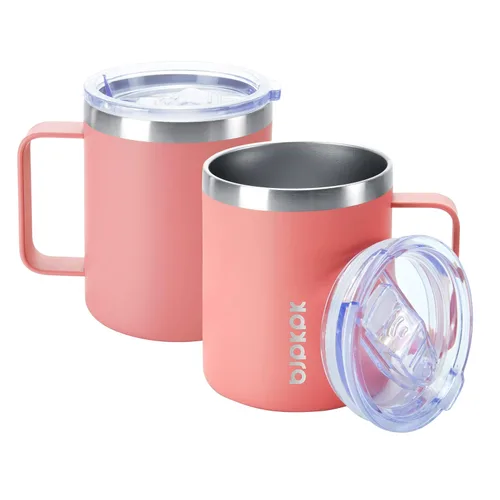Vista 12 de BJPKPK 2 tazas de café aisladas, vaso aislado de 14 onzas con tapa, tazas de café de acero inoxidable con tapa a prueba de salpicaduras, color negro