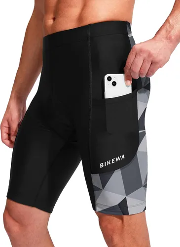 Vista 2 de Bikewa Pantalones cortos de ciclismo para hombre con acolchado 3D para ciclismo de carretera, ciclismo de montaña, ciclismo UPF 50+, bolsillos