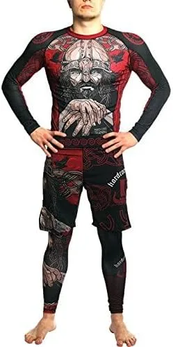 Vista 4 de Hardcore Training Camiseta de compresión para hombre, manga larga, Jiu Jitsu, MMA No-Gi, BJJ apretada, capa base de combate