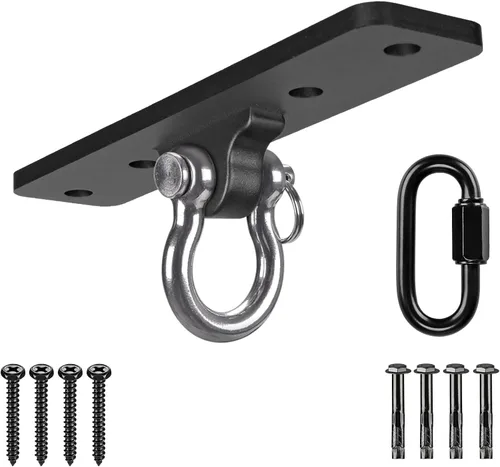 Vista 13 de Dolibest Perchas y soportes para bolsas pesadas, soporte de techo con mosquetón para entrenamiento de fuerza, yoga aéreo y bandas de resistencia