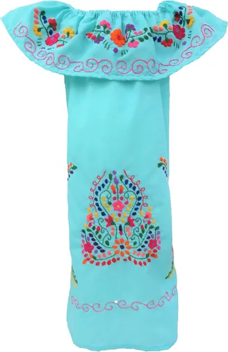 Vista 3 de Leos Imports Vestido tradicional mexicano Jocie bordado a mano, sin mangas, con volantes, vestido de fiesta para niñas, fabricado en México