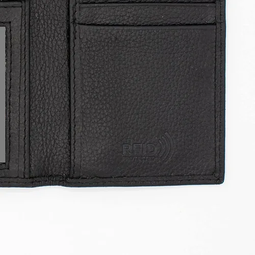 Vista 3 de Cartera larga de cuero genuino para hombre, triple cubierta de chequera, bloqueo RFID, múltiples ranuras para tarjetas, bolsillo con cremallera