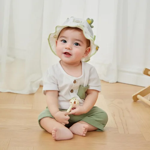 Vista 23 de Conjunto de ropa casual de manga corta con botones y pantalones cortos de lino para bebés y niños pequeños