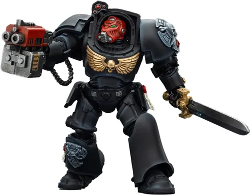 Vista 37 de JOYTOY Black Templars Warhammer 40k 1/18 Figura de acción Black Templars Terminator 1 con espada de poder y bolter de tormenta, regalos