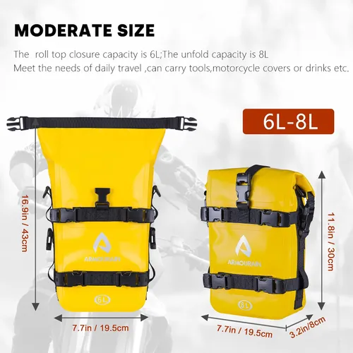 Vista 6 de Bolsa Impermeable para Parachoques de Motocicleta 6L Bolsa de Barra Antichoque de Motor con Correa para el Hombro Bolsa de Marco Lateral