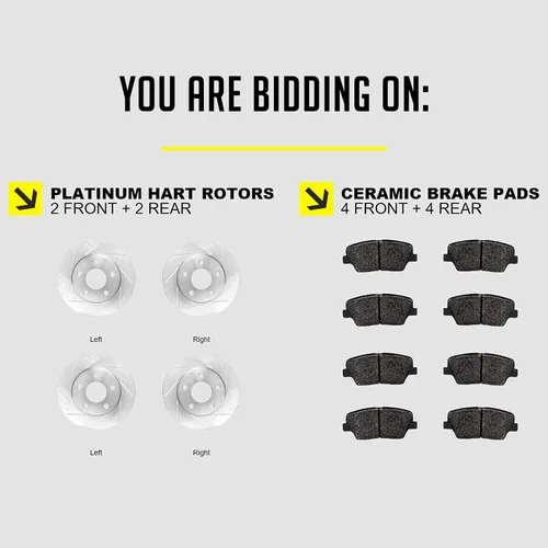 Vista 2 de Hart Brakes Kit de frenos y rotores traseros delanteros Pastillas de freno delanteras y traseras Rotores y pastillas de freno Pastillas