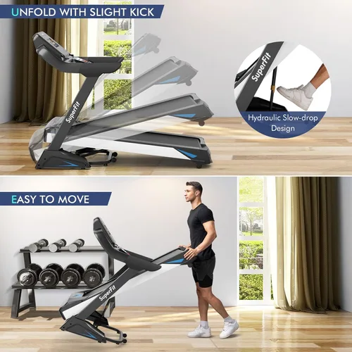 Vista 4 de GYMAX Caminadora plegable, caminadora inclinada automática de 4.75 HP con monitor LED, altavoz de dientes azules, control de aplicaciones, 20
