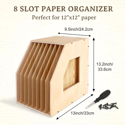 Vista 2 de Caydo Organizador de almacenamiento de papel de madera con 50 piezas de organizador de almacenamiento de papel de álbum de recortes y 120 pestañas