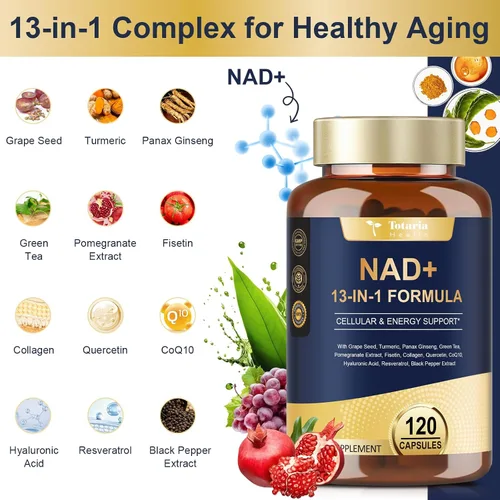 Vista 2 de Totaria Suplemento NAD para mujeres y hombres con nicotinamida ribósido resveratrol, quercetina, betaína Boost NAD+ NAD+ NAD Plus Suplemento