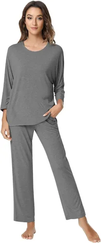 Vista 72 de NACHILA Women's Pajamas Set-Viscose Made from Bamboo, Long Sleeve Sleepwear Top with Pants Comfy Pajama Soft 2 Piece Pjs B-aqua Green