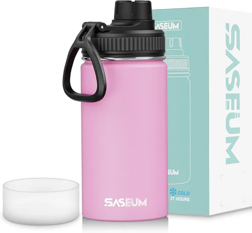 Vista 11 de SASEUM Botella de agua de acero inoxidable de 12 onzas, botella aislada sin BPA con tapa de boquilla a prueba de fugas, botella de metal de boca