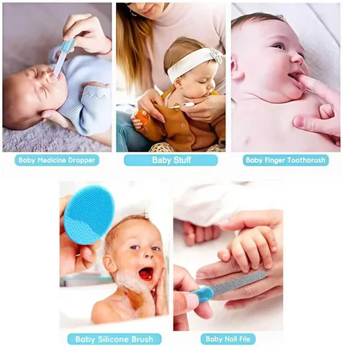 Vista 5 de Kit de cuidado de la salud y aseo del bebé, juego portátil de cuidado de seguridad para bebés, kit esencial para recién nacido (azul 13 en 1)