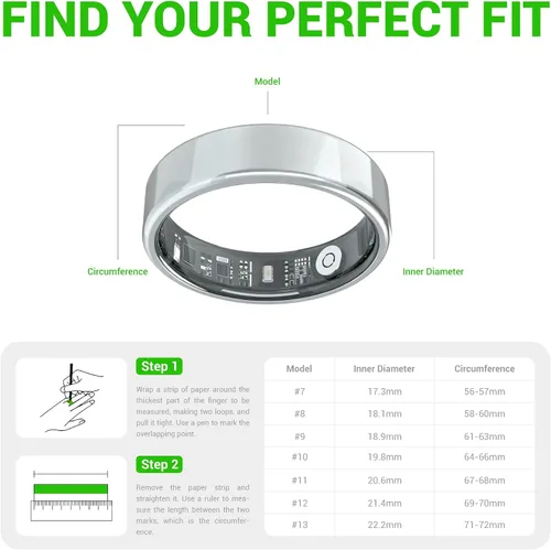 Vista 2 de Smart Ring - Rastreador gratuito de frecuencia cardíaca SpO2 y sueño Sin suscripción Rastreador de fitness impermeable IP68 Monitor