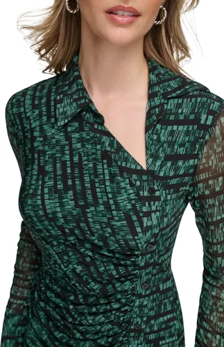 Vista 2 de Calvin Klein Vestido de punto de malla fruncida con estampado para mujer