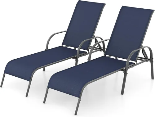 Vista 15 de Giantex Silla de Salón para Patio, Tumbona para Exteriores con Respaldo de 5 Posiciones Ajustables, Marco de Acero Resistente, Sillón Reclinable