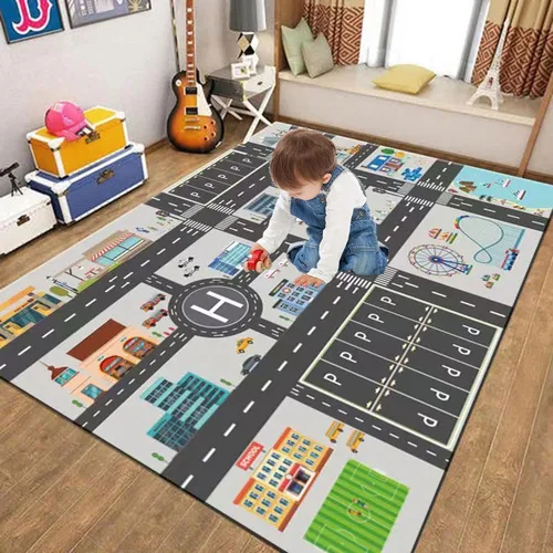 Vista 13 de Alfombra de juego para niños, ideal para jugar con autos y juguetes, alfombra educativa de carretera y tráfico para niños, alfombra divertida
