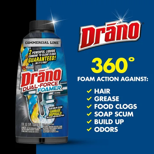 Vista 3 de Drano Removedor de obstrucciones de espuma de doble fuerza, línea comercial, 17 onzas