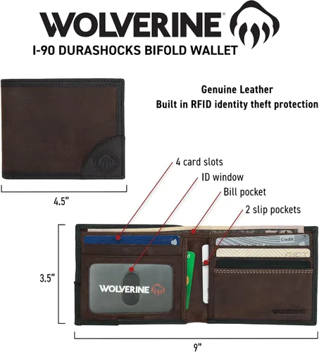 Vista 11 de WOLVERINE Billetera plegable de lona/cuero para hombre
