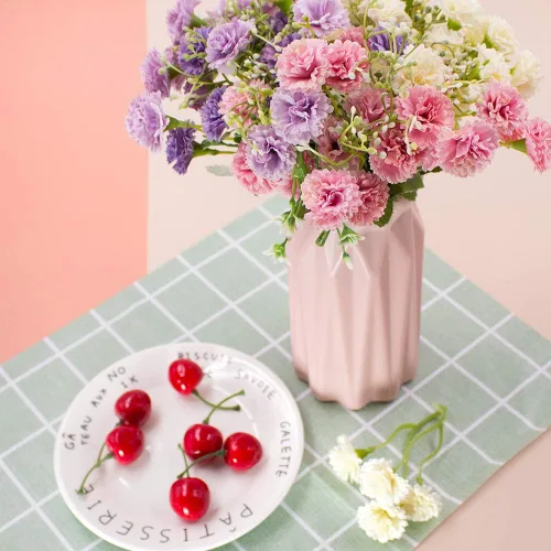 Vista 6 de SNAIL GARDEN 60Heads - Mini flores artificiales de clavel con bolsa de papel de estraza, 3 piezas de flores silvestres de caléndula de crisantemo