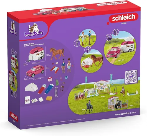 Vista 8 de Schleich Horse Club - Juego de Camping de Coche y Remolque de 110 Piezas con Divertidas Figuras de Caballos y Jinetes para Niñas y Niños - Figuras