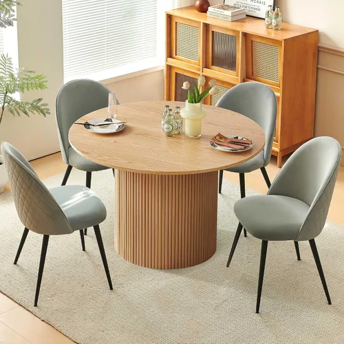 Vista 10 de Homedot Juego de mesa de cocina y comedor para 4, mesa de comedor de madera de nogal, redonda y tapizada, juego de sillas laterales de cocina