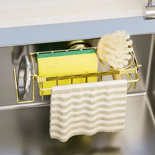 Vista 18 de TAILI Soporte de esponja para fregadero de cocina con ventosa fuerte, organizador de fregadero de aluminio a prueba de óxido, soporte de esponja