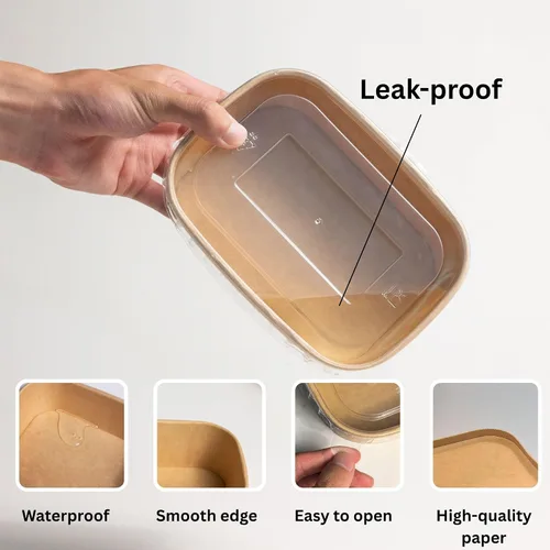 Vista 3 de Recipiente desechable de 17 onzas con tapas, 50 juegos de tazones de papel para acai compostables para fideos de sopa, aptos para microondas
