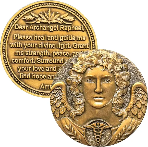Vista 7 de Moneda curativa Arcángel Rafael, medallón espiritual de 1.57 pulgadas con oración curativa, símbolo de luz divina, regalo motivacional