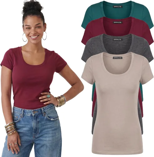 Vista 22 de Emmalise - Camiseta de manga corta para mujer, cuello redondo, estilo básico, pack de valor, tallas junior y grandes